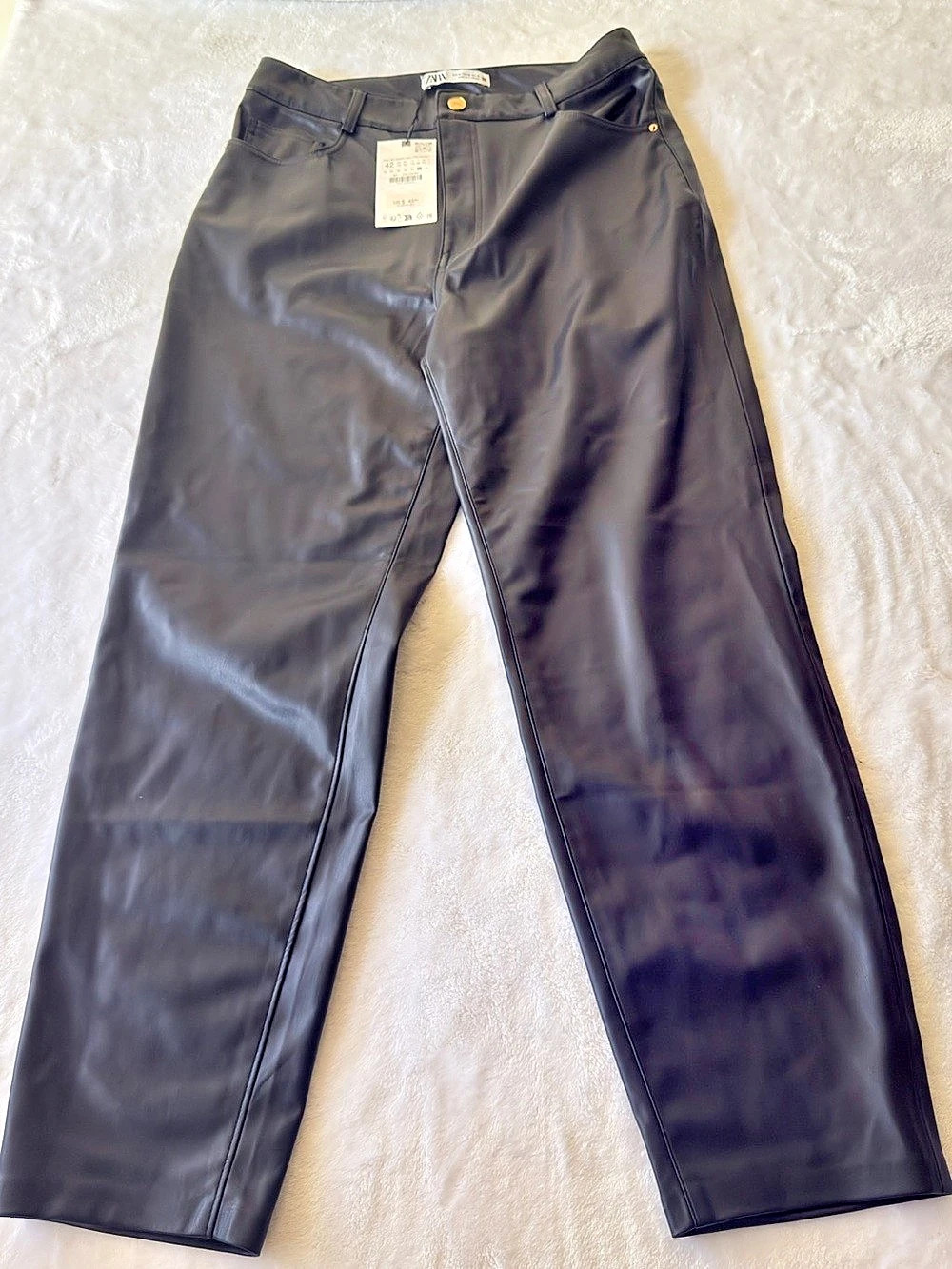 Zara Faux Leather Trousers Straight Leg Pants Black Size Medium